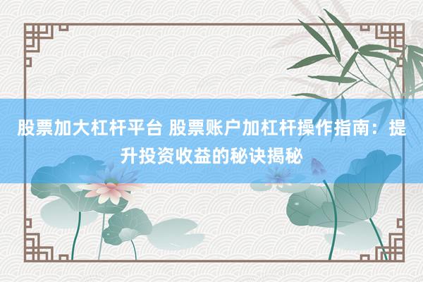 股票加大杠杆平台 股票账户加杠杆操作指南：提升投资收益的秘诀揭秘