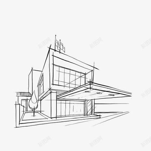 两层建筑 家居简笔画 房子手绘线稿 黑色线条 元素 免抠png 设计图片